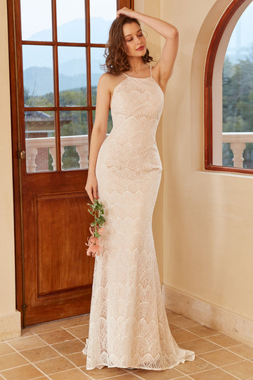 Mermaid Halter Robe de mariée en dentelle blanche avec sweep train